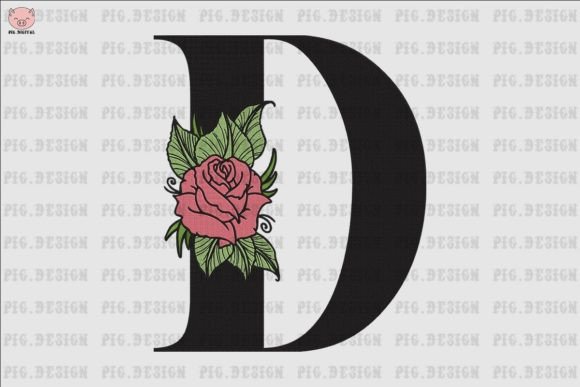 Flower Rose Font D: A Delicate Embroidery Design for Personalized Gifts